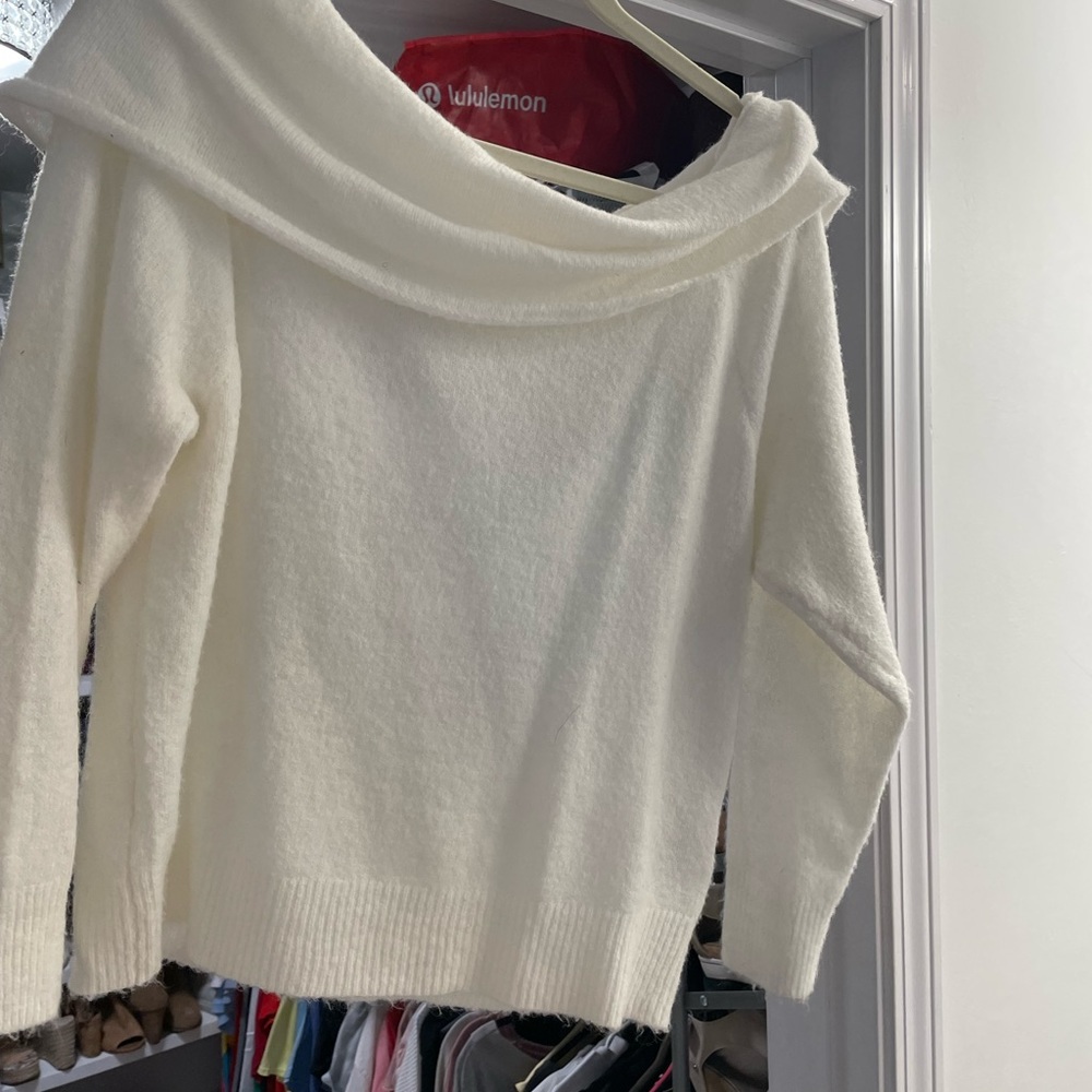 Cream, off the shoulder sweater
